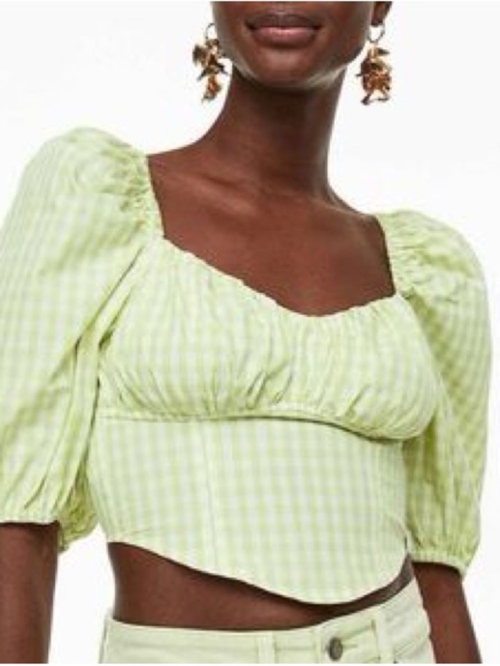 H&M Cotton Lime Green White Gingham Crop Top Summer Vacation XXL